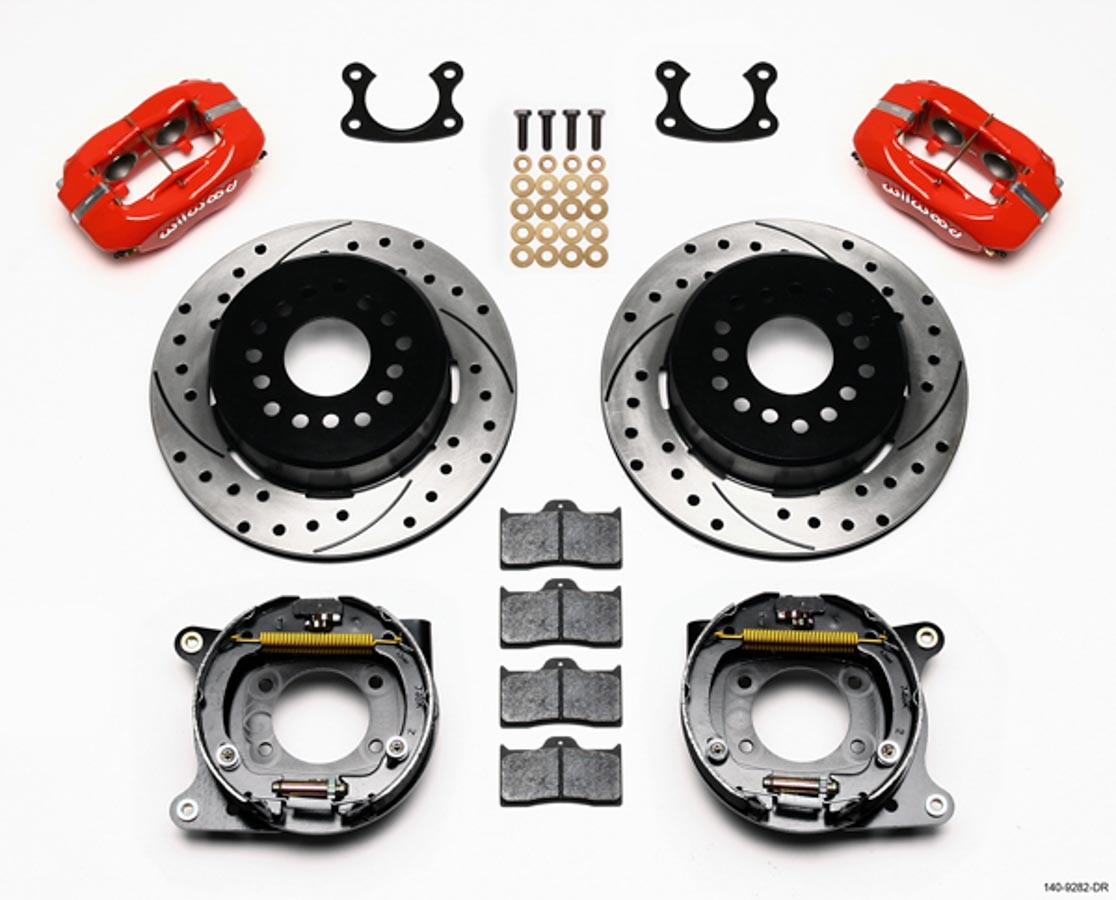 Wilwood 140-9282-DR Brake System, Dynalite, Rear, 4 Piston Caliper, 12.19 in Drilled / Slotted Iron Rotor, Aluminum, Red Powder Coat, Small Ford, Kit