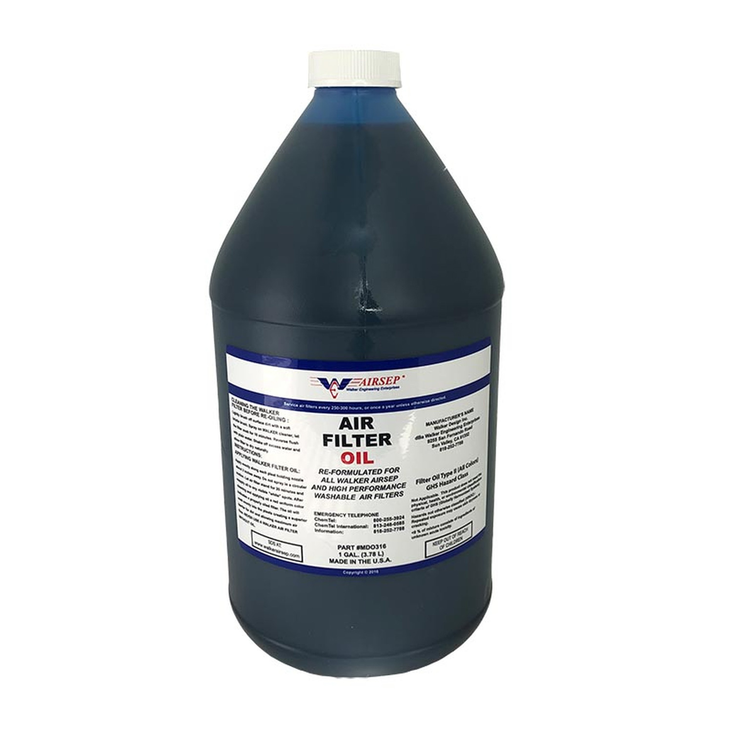 Walker Engineering 3000478 Air Filter Oil, Blue, 1 gal Bottle, Each