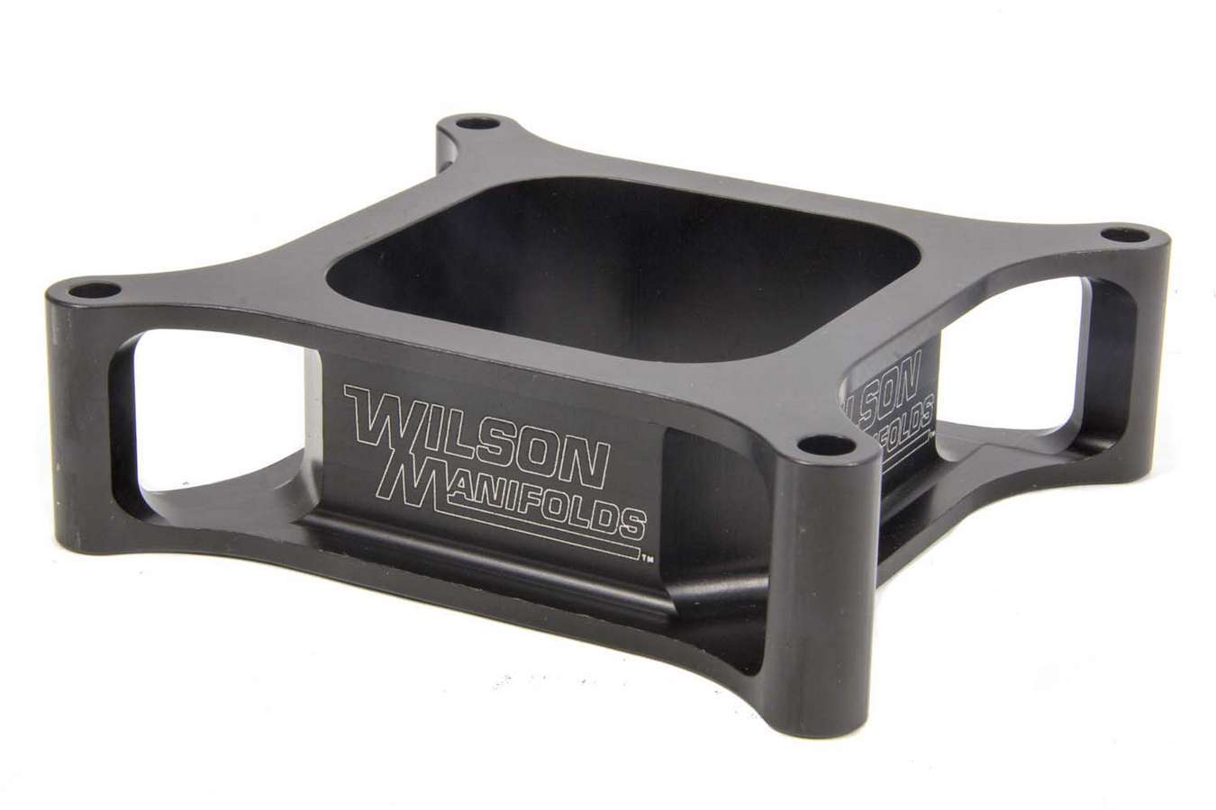 Wilson Manifolds 000050 Carburetor Spacer, Lightweight, 2 in Thick, Open, Square Bore, Aluminum, Black Anodized, Each