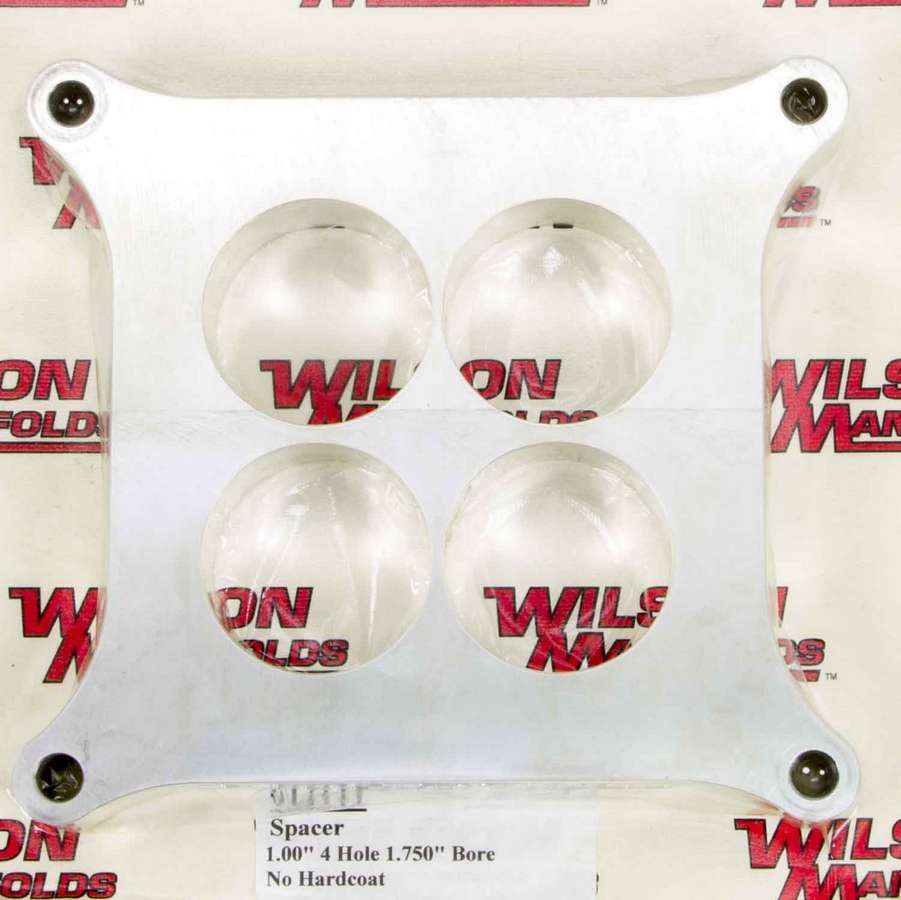 Wilson Manifolds 011111 Carburetor Spacer, 1 in Thick, 4 Hole, Square Bore, Aluminum, Natural, Each