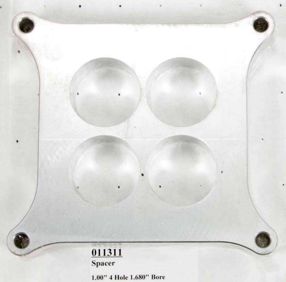 Wilson Manifolds 011311 Carburetor Spacer, 1 in Thick, 4 Hole, Square Bore, Aluminum, Natural, Each