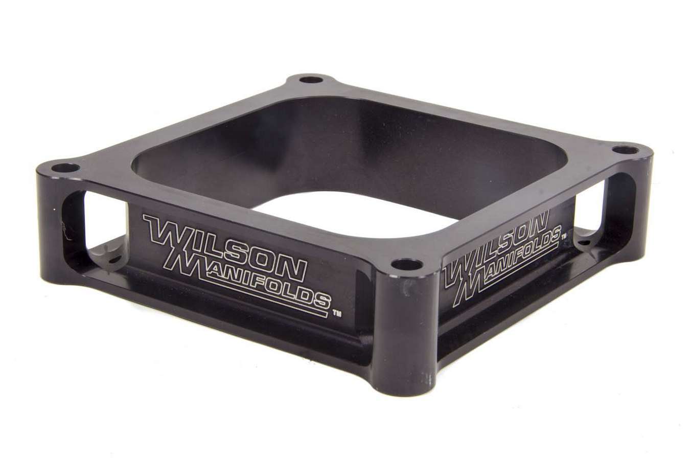 Wilson Manifolds 020030 Carburetor Spacer, Lightweight, 1-1/2 in Thick, Open, Dominator Flange, Aluminum, Black Anodized, Each