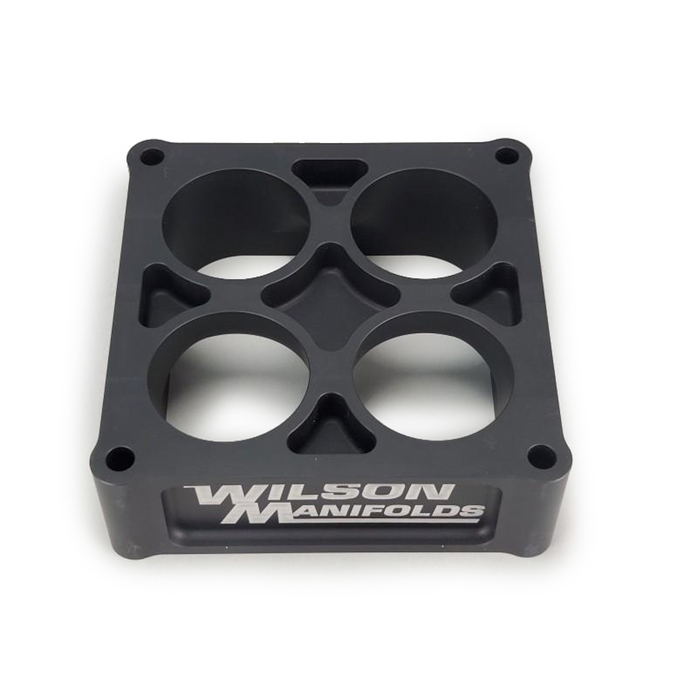 Wilson Manifolds 024250 Carburetor Adapter, Lightweight, 2 in Thick, 4 Hole, Dominator, Aluminum, Black Anodized, Each