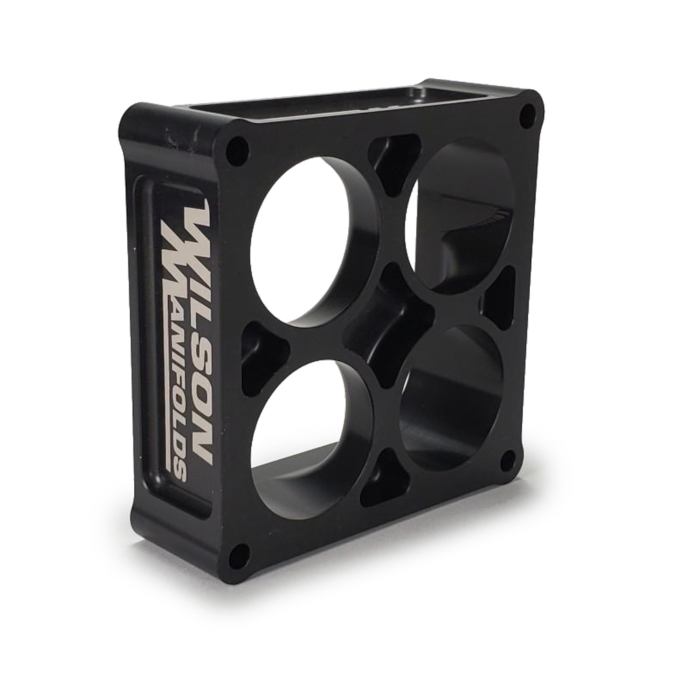 Wilson Manifolds 024350 Carburetor Adapter, Lightweight, 2 in Thick, 4 Hole, Dominator, Aluminum, Black Anodized, Each