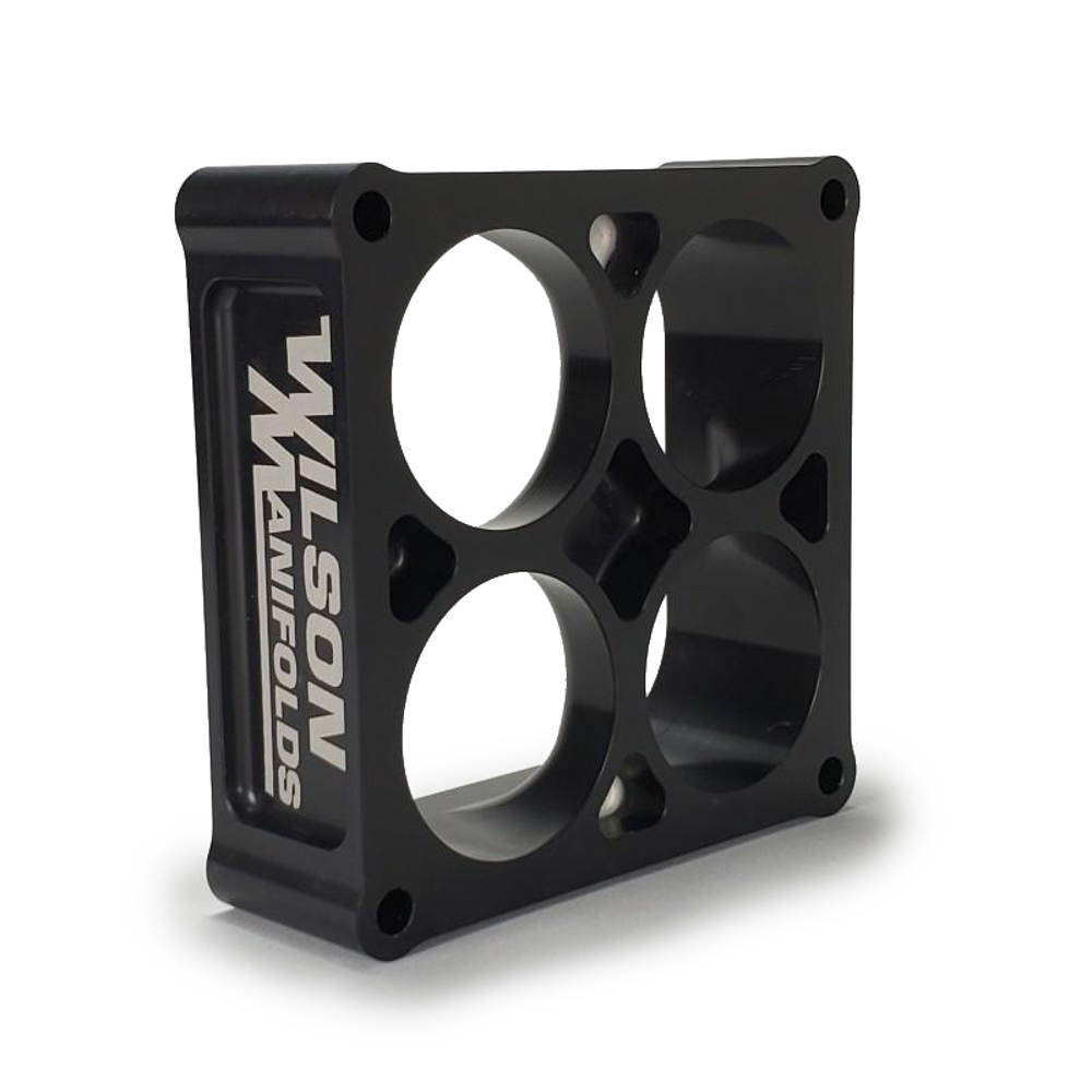 Wilson Manifolds 024450 Carburetor Adapter, Lightweight, 2 in Thick, 4 Hole, Dominator, Aluminum, Black Anodized, Each
