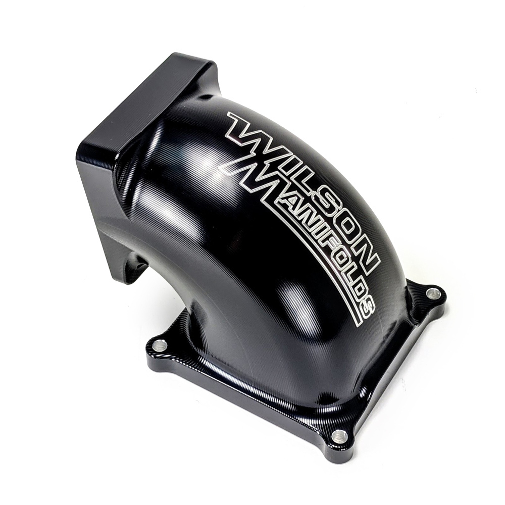 Wilson Manifolds 462205-BLK Intake Elbow, 90-105 mm Throttle Body, Aluminum, Black Anodized, Dominator Flange, Each