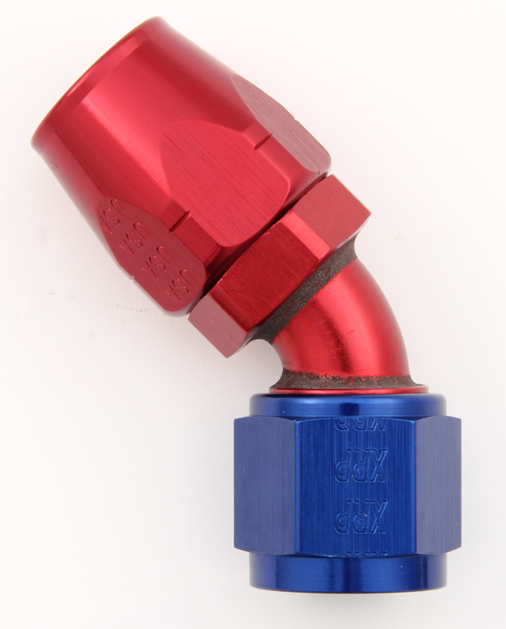 XRP 104506 Fitting, Hose End, 45 Degree, 6 AN Hose to 6 AN Female, Aluminum, Blue / Red Anodized, Each