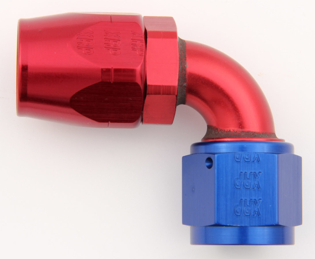 XRP 109004 Fitting, Hose End, 90 Degree, 4 AN Hose to 4 AN Female, Aluminum, Blue / Red Anodized, Each
