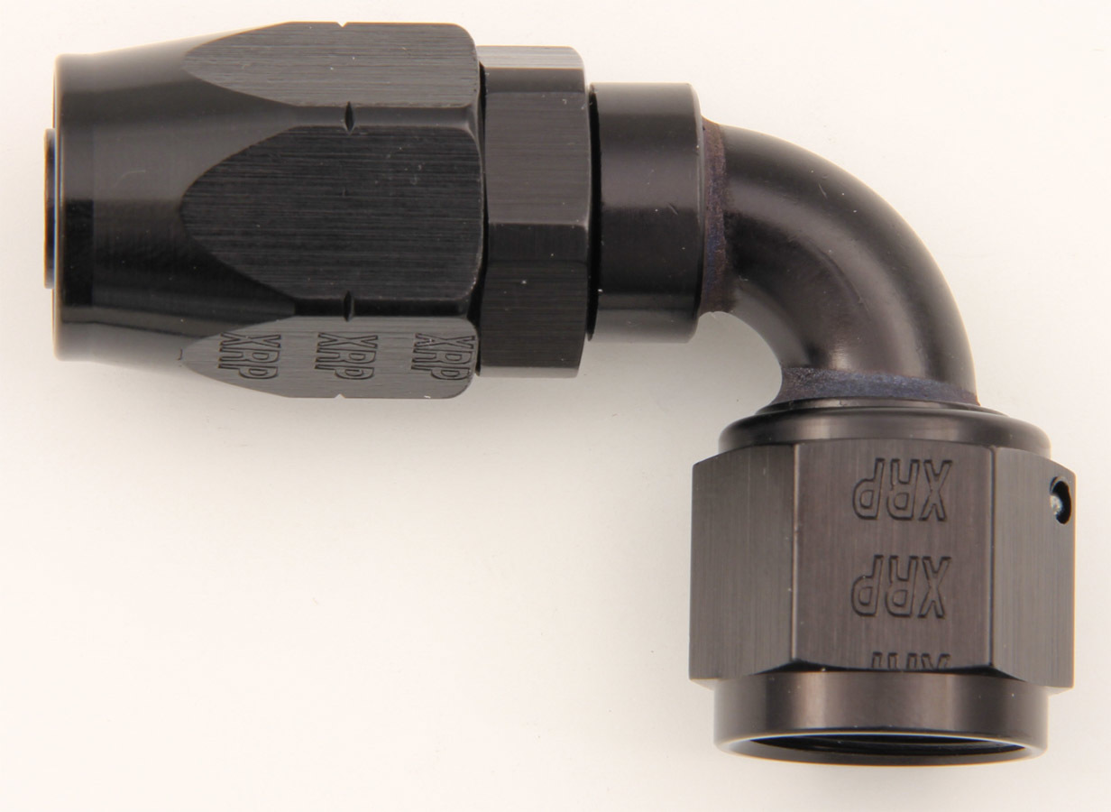 XRP 209010BB Fitting, Hose End, 90 Degree, 10 AN Hose to 10 AN Female, Double Swivel, Aluminum, Black Anodized, Each