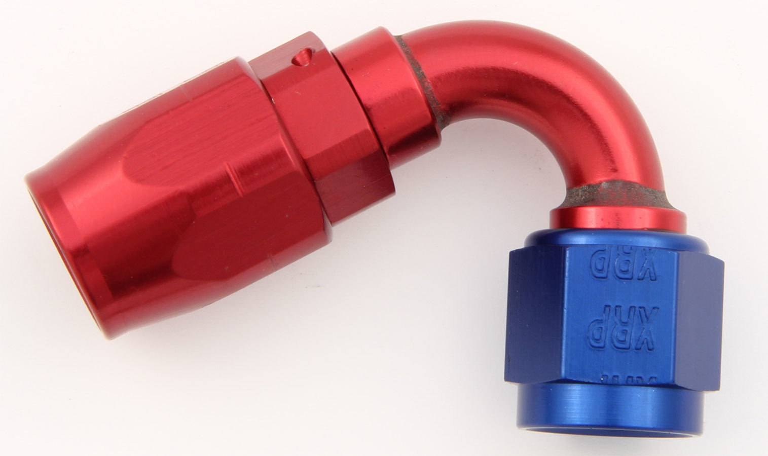 XRP 212006 Fitting, Hose End, 120 Degree, 6 AN Hose to 6 AN Female, Double Swivel, Aluminum, Blue / Red Anodized, Each