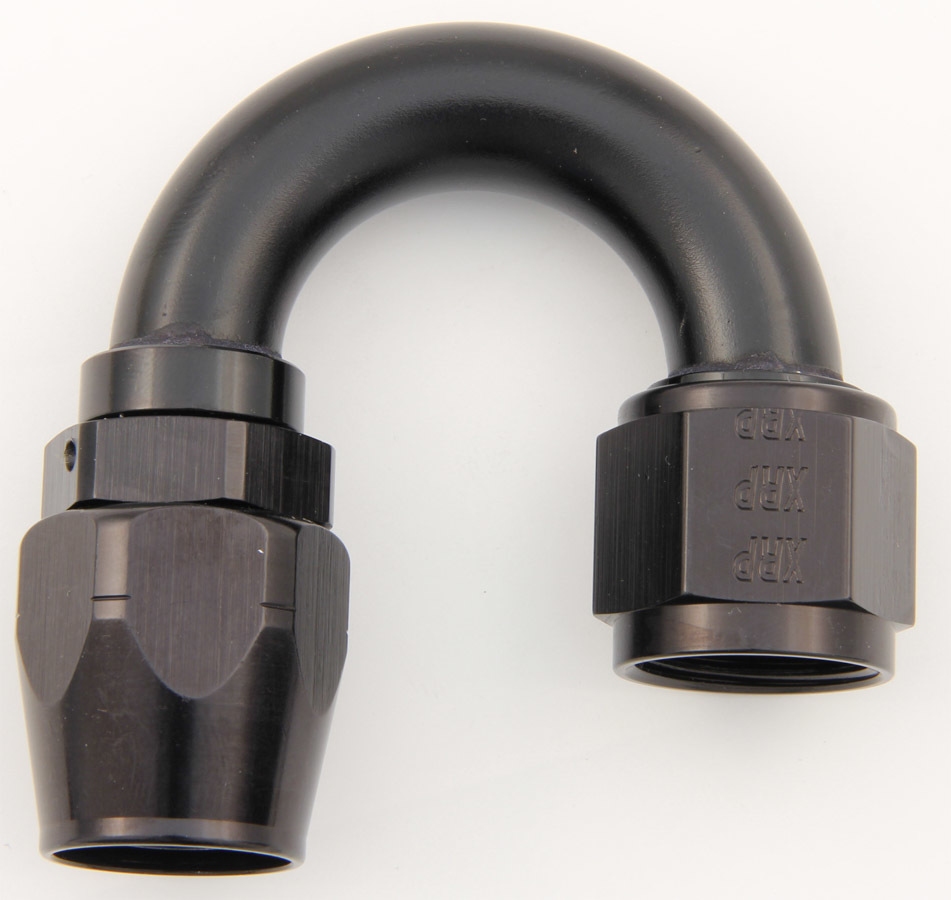 XRP 218008BB Fitting, Hose End, 180 Degree, 8 AN Hose to 8 AN Female, Double Swivel, Aluminum, Black Anodized, Each