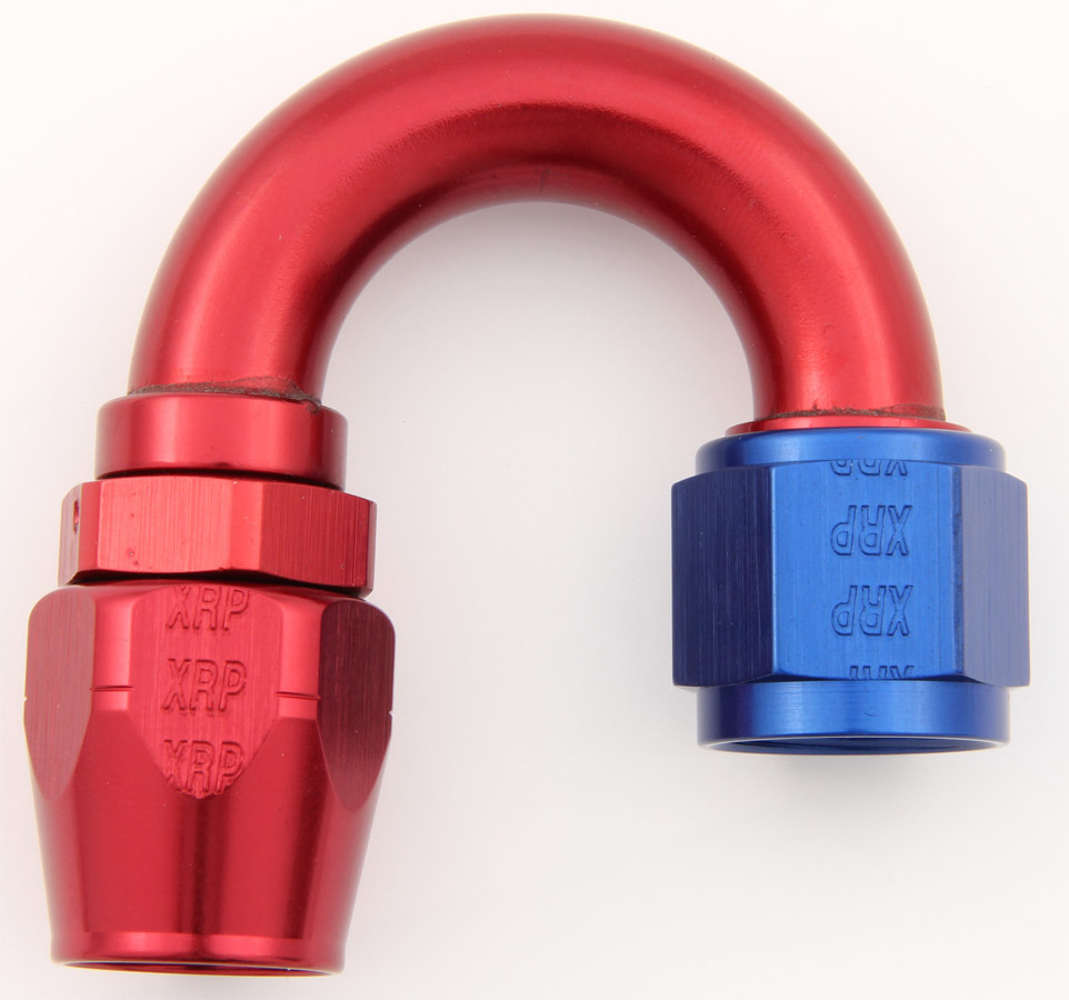 XRP 218012 Fitting, Hose End, 180 Degree, 12 AN Hose to 12 AN Female, Double Swivel, Aluminum, Blue / Red Anodized, Each