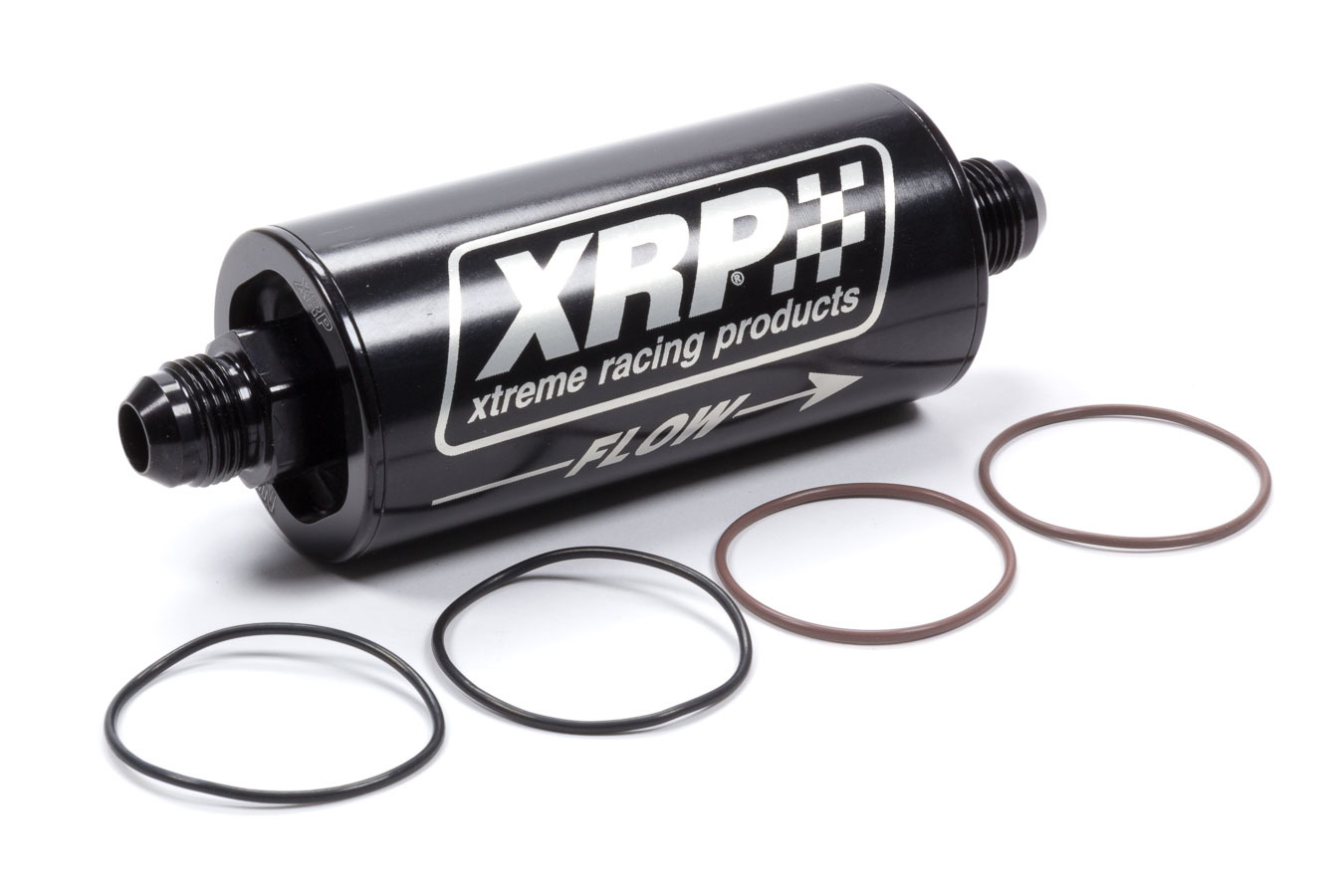 XRP 7008AN Oil Filter, 70 Series, In-Line, 8 AN Inlet, 8 AN Outlet, 6.200 in Length, Requires Filter, Aluminum, Black Anodized, Each