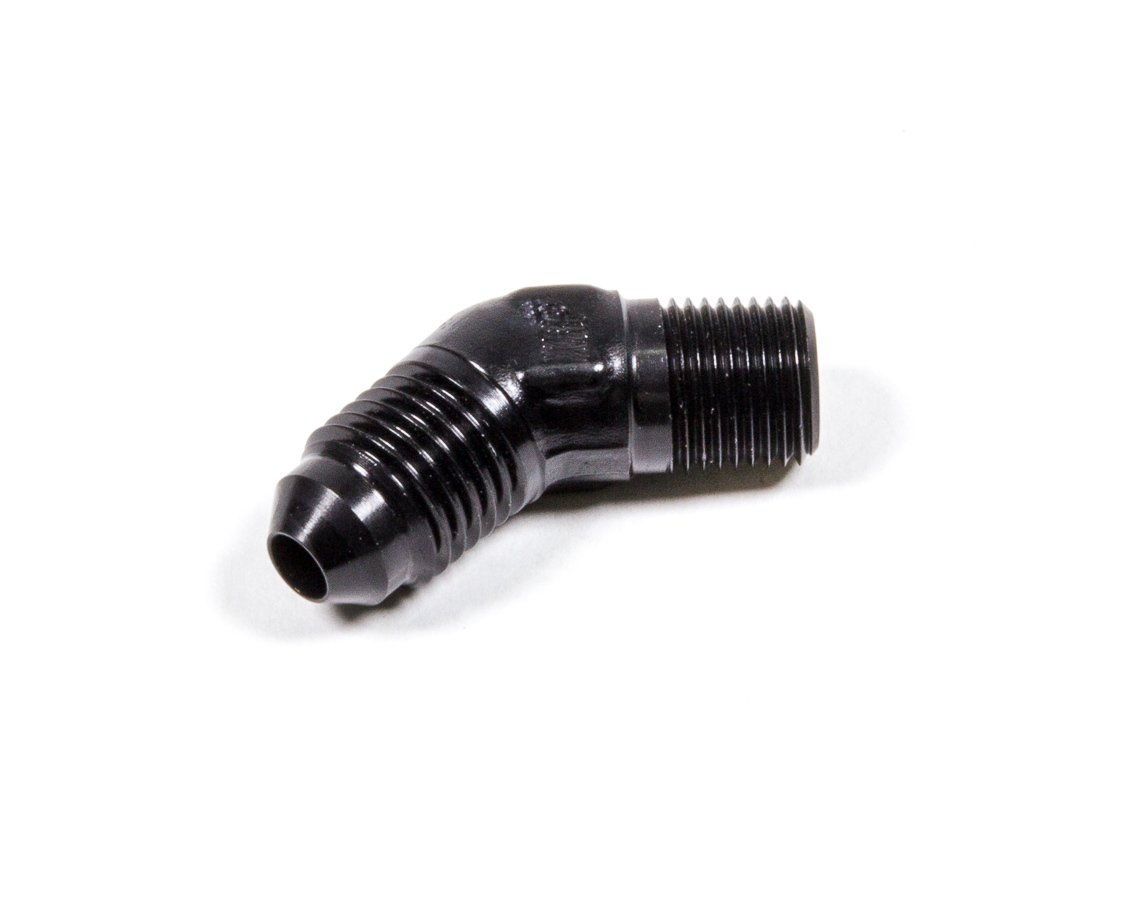 XRP 982304BB Fitting, Adapter, 45 Degree, 4 AN Male to 1/8 in NPT Male, Aluminum, Black Anodized, Each