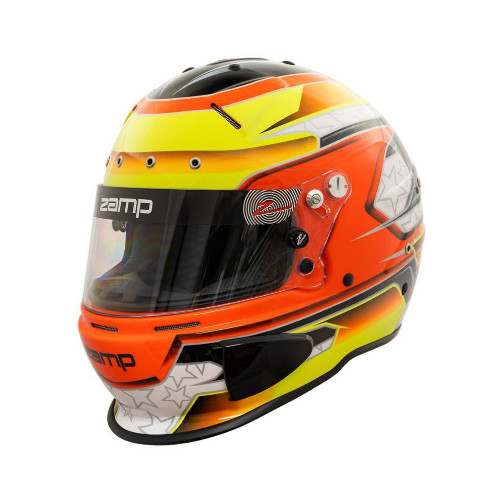 Zamp Racing H760C30L Helmet, RZ-70ESwitch, Full Face, Snell SA2020, Head and Neck Support Ready, Orange / Yellow, Large, Each