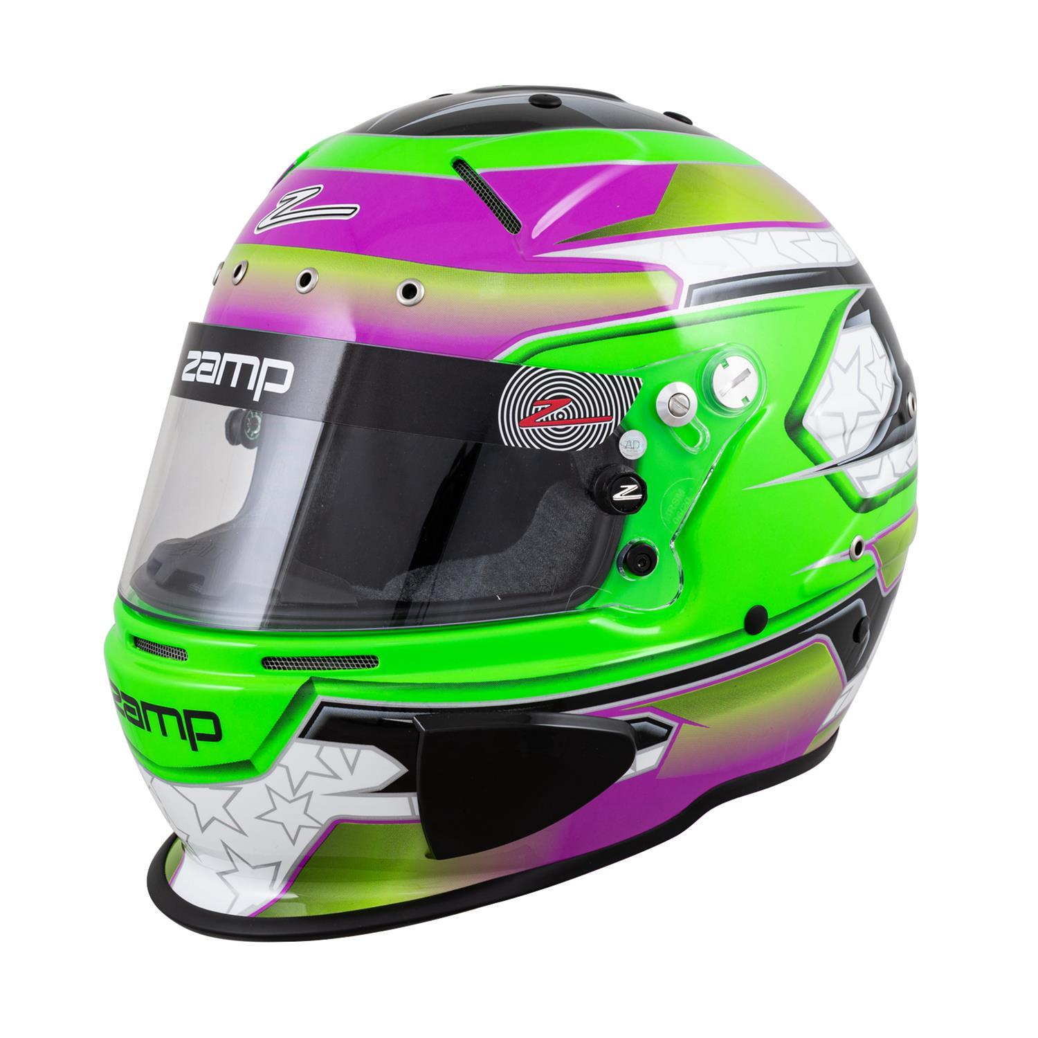 Zamp Racing H760C39L Helmet, RZ-70E Switch, Snell SA2020, FIA Approved, Head and Neck Support Ready, Gloss Green / Purple, Large, Each
