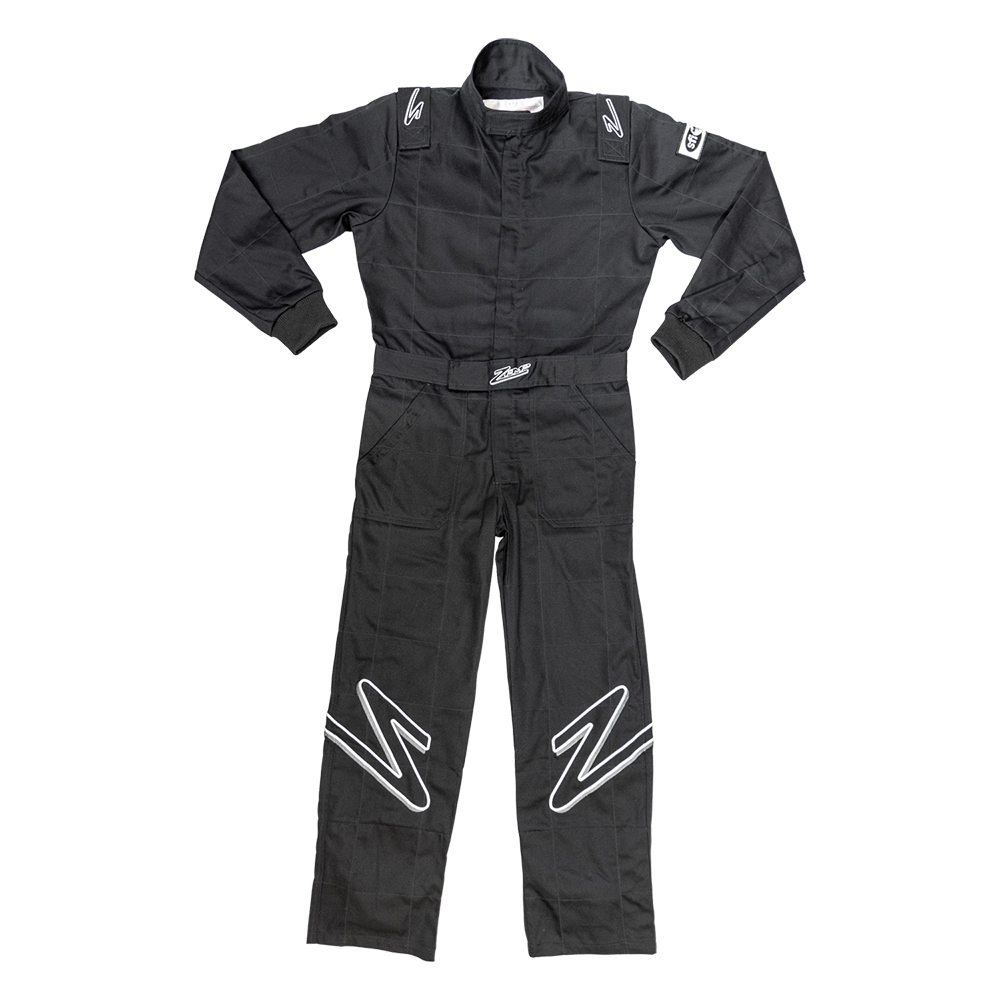 Zamp Racing R010003YXL Driving Suit, ZR-10, 1-Piece, SFI 3.2A/1, Single Layer, Fire Retardant Cotton, Black / White Stripes, Youth X-Large, Each