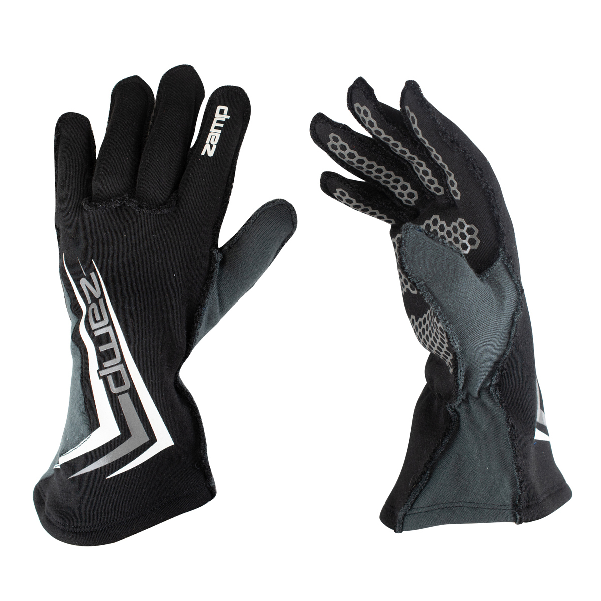 Zamp Racing RG200032XL Driving Gloves, ZR-60, SFI 3.3/5, Double Layer, Fire Retardant Fabric, Silicone Palm, Black, 2X-Large, Pair